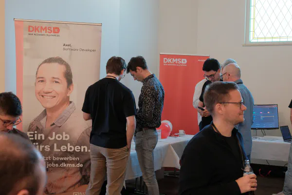 Attendees at the sponsor booths